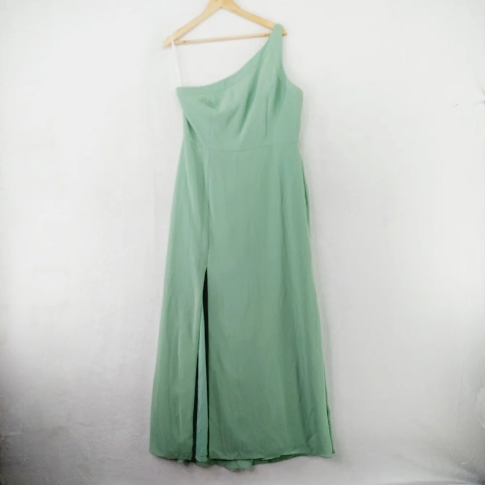 NEW Social Bridesmaids Seagrass One Shoulder Slit Formal Full Length Dress P2801